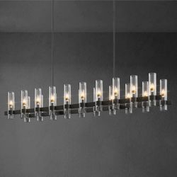 Black Kitchen Island Lighting-20-Light Linear Chandelier, Adjustable 67.7'' Modern Farmhouse Rectangle Pendant Light Fixtures