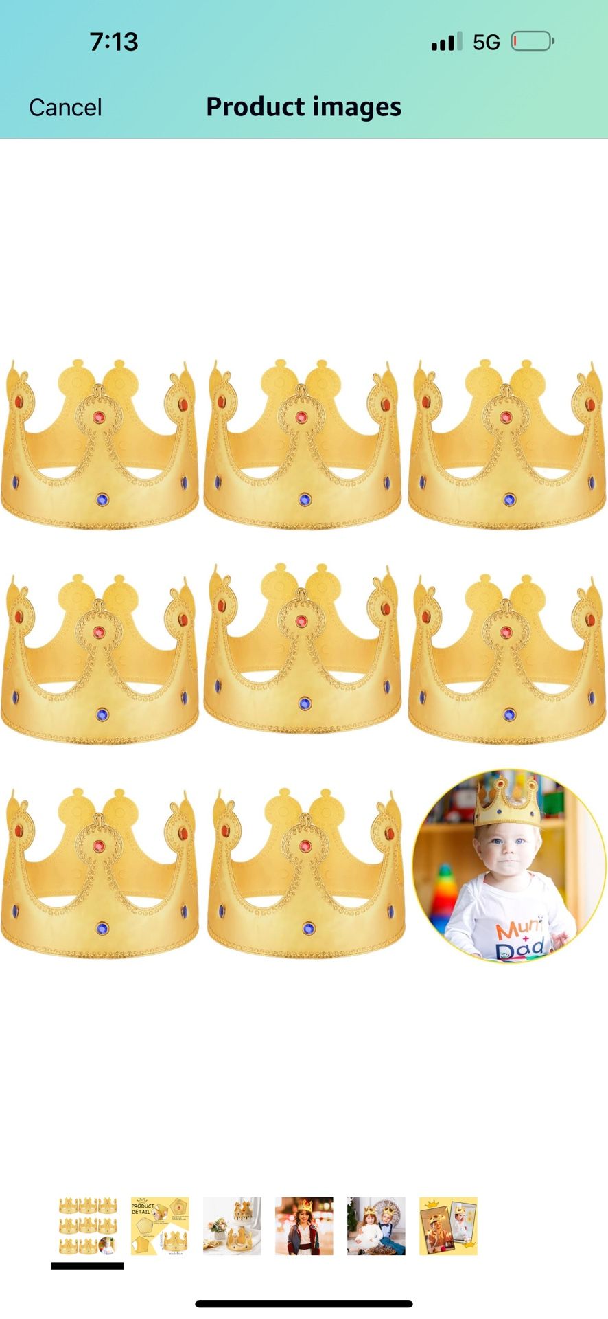 Honoson 8 Pcs King Crown for Kids Fabric King Crown Hat Gold King Crowns for Boys Children Kids Baby Birthday Costume