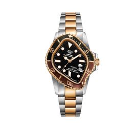 LAARVEE WATCH PEA001 |(LIMITED)SILVER & ROSE GOLD PRECISION STEEL: BLACK & BROWN BEZEL A 