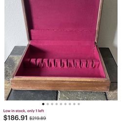 Vintage Dark Oak Finish Large Silverware/Flatware Storage Box