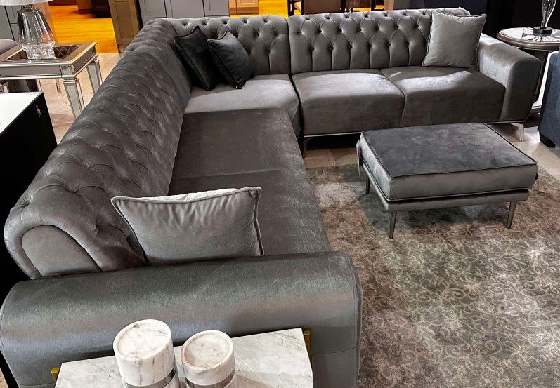 AP🎉Gray Tufted Sectional Couch// Financing & Delivery