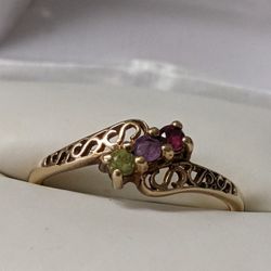 3 STONE 10K Yellow Gold Ring Sz 9