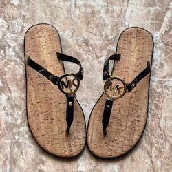 Michael Kors Black Jelly Charm Cork Thong Sandals Size 7