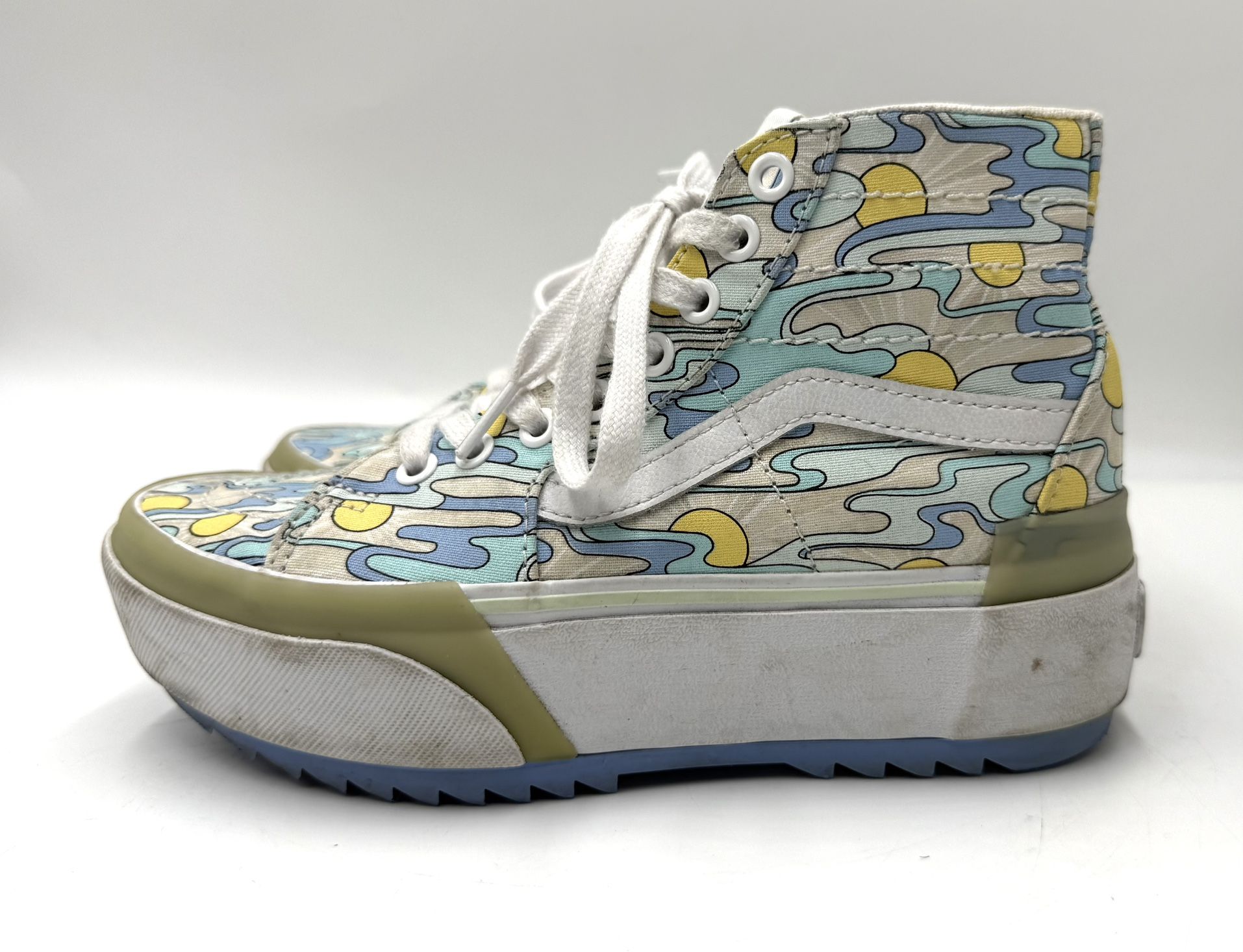 VANS SK8 High Top Shoes Womens Size 6.5 Platform Blue Yellow White Sneakers