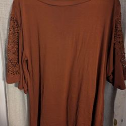Red/Brown Amaryllis Lace Sleeves Boho. Shirt