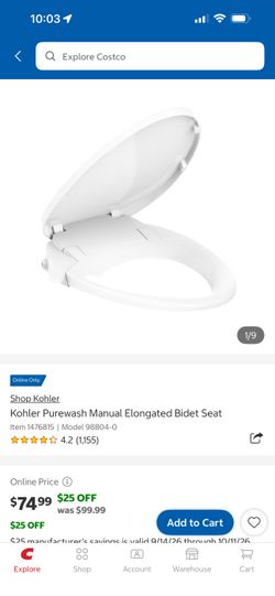 KOHLER Purewash Manual Elongated Bidet Seat – Like New