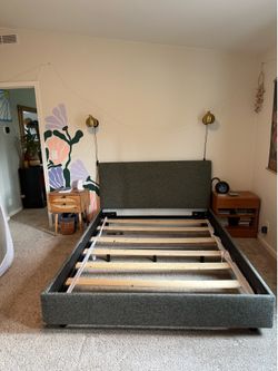 Queen upholstered bed frame with headboard