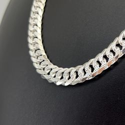 925 Sterling Silver Necklace Cuban Double Pave 9.5mm 77.30grams 24” 162573 1