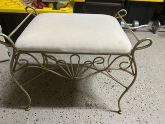 Gold Scrollwork Vanity Stool with White Cushion