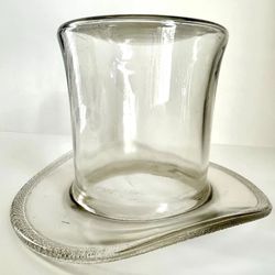 Clear Art Glass Lg. Top Hat Candy, Ice Bucket, Vase, 4.25” Tall 6.75 Wide