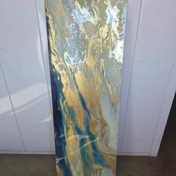 Large Abstract Blue and Gold Canvas Textured Wall Art