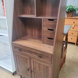 - 4 Drawer Cabinet Storage Computer Desk with Hutch - Dark Walnut(New)