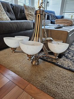 Satin Nickle Finished Chandelier and two Pendant Lights 