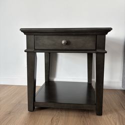 NEW Solid Wood Side Table - Grey Acacia & Birch - Felt-Lined Drawer