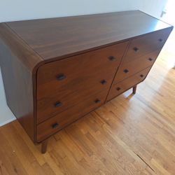 New Mid Century Dresser With Rounded Corners.  Dark Walnut Finish.  62x17x36H.  Free Delivery!