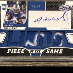 JAMESON WILLIAMS 2022 Panini Certified LIONS PIECE OF THE GAME RELIC AUTO /10