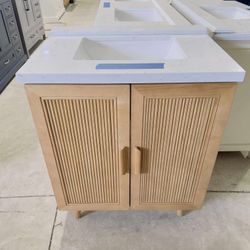 30” Brand New Bathroom Vanity in Walnut color, Soft Close Solid Wood with Marble Top in White  $549 