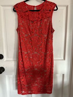 Gently Used Women's Lace Knee-Length Sheath Orange Dress Size 16 Worthington