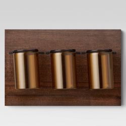 15" x 10" Medium Warm Wooden Plaque with Metal Mason Jars Brown - Threshold