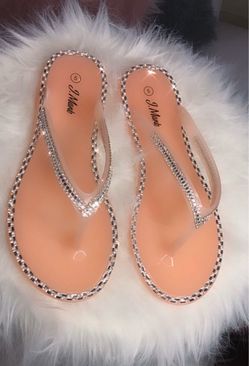 Rhinestone Flat Thong Sandals Size 5