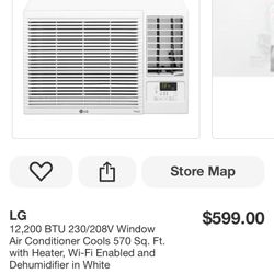 LG 12,200 BTU 230/208V Window Air Conditioner Cools 570 Sq. Ft. with Heater, Wi-Fi Enabled and Dehumidifier in White
