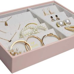 Vee Stackable Jewelry Tray, Multipurpose Necklace Jewelry Storage Organizer for Jewelry Display (Pink)