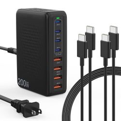200W, 8 Port USB Charging Station with 2Pack 3FT Type C Fast Charging Cables