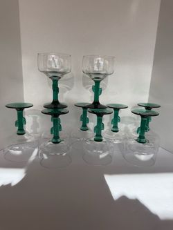 Libbey Cactus Margarita Glasses Set of 10 Green Stem 12oz