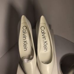 Calvin Klein Jasmine 7.0 White On White Leather Heels