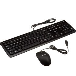 Amazon Basics Wired Keyboard and Mouse Bundle, Full-Sized, QWERTY Layout, Black