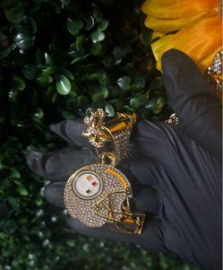 Iced Out Pittsburgh Steelers Football Helmet Pendant & Chain
