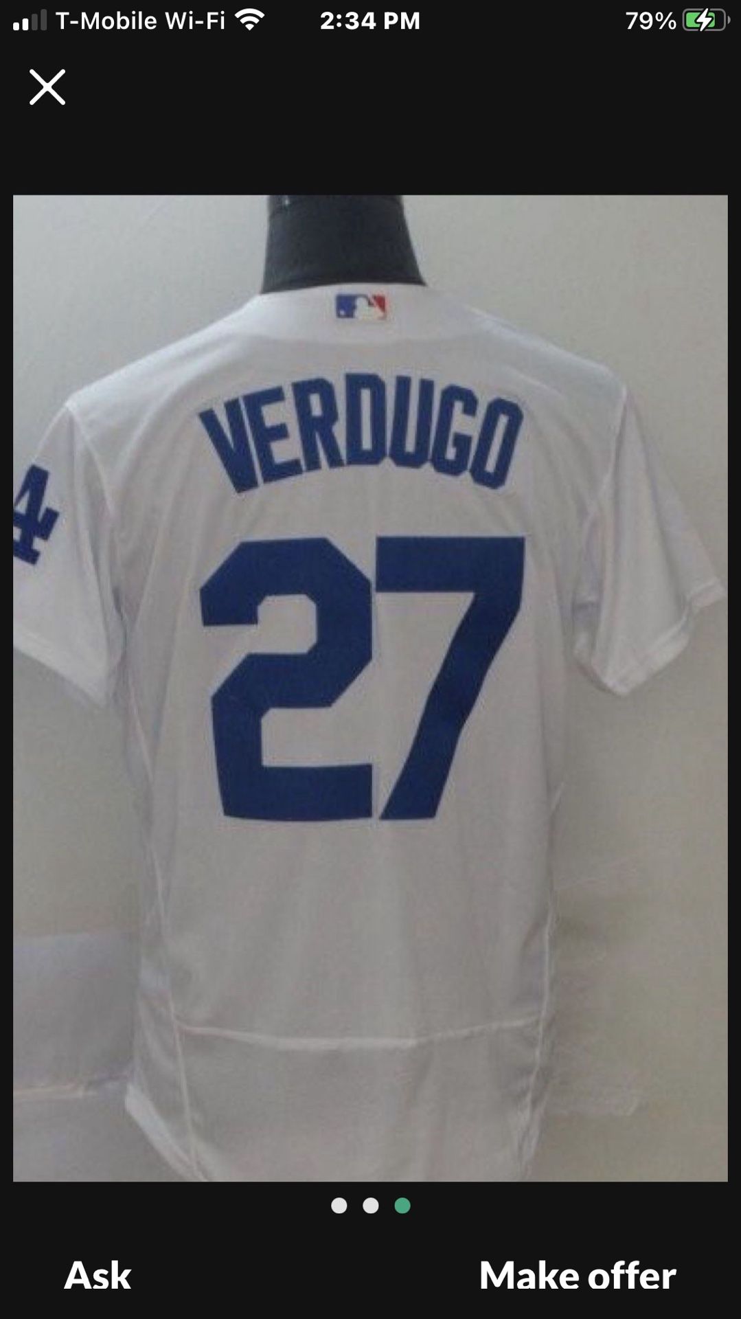 A $85 Paid $120+ Tax DODGERS MENS JERSEY MAJESTIC THROWBACK #27 VERDUGO for  Sale in Moreno Valley, CA - OfferUp