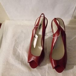 New Mission Leather Upper Heel Shoes Perla Red size 7 1/2 ( 0(contact info removed)9 )