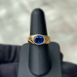 Jewelry 14k solid yellow gold  frosted blue sapphire 2CTW ring size 8.75