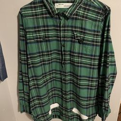 OFF-WHITE C/O VIRGIL ABLOH RARE GREEN PLAID SPRAY FLANNEL SIZE EXTRA LARGE