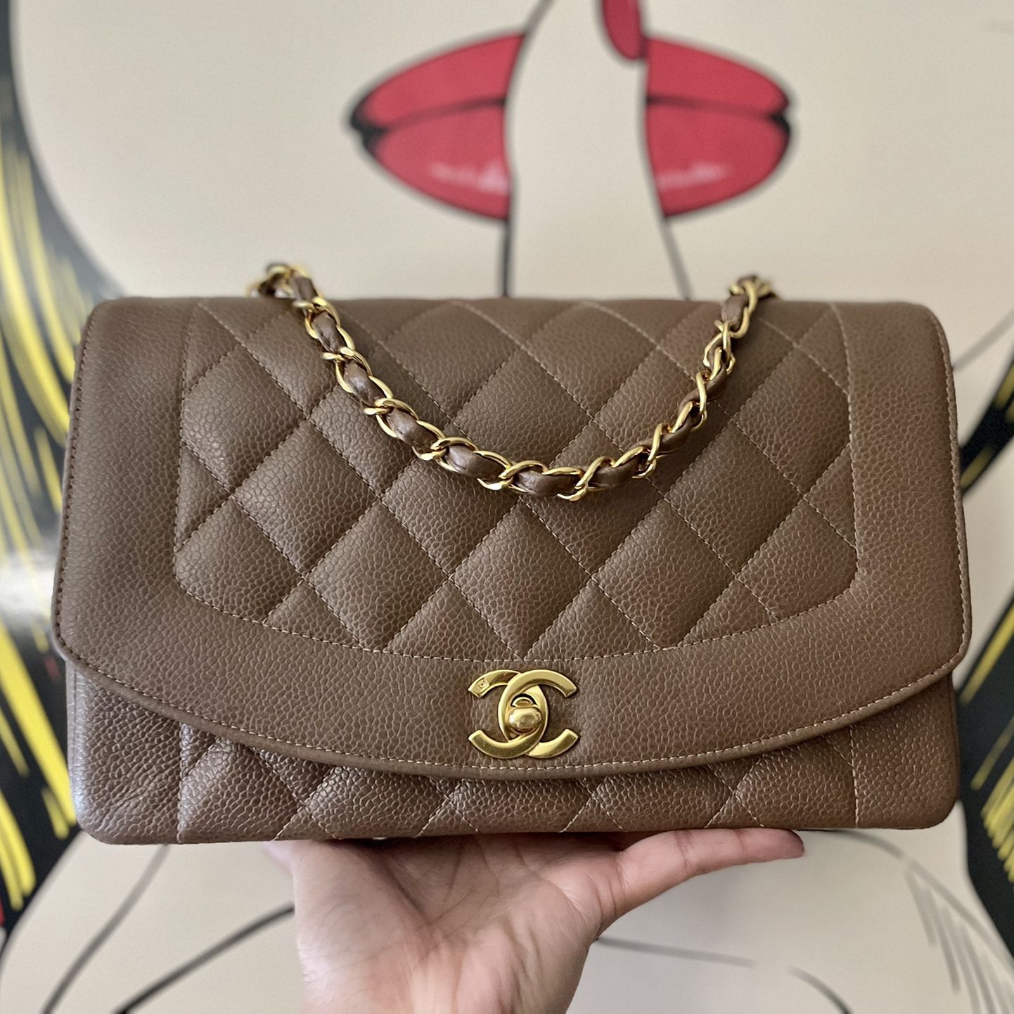 Chanel Vintage Diana Flap Bag Quilted Caviar Medium at 1stDibs