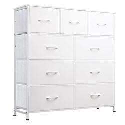 WLIVE 9-Drawer Dresser, Fabric Storage Tower for Bedroom, Hallway, Closet, Tall Chest Organizer Unit for Bedroom with Fabric Bins, Steel Frame, Wood T