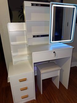 Brand New White Vanity with Stool LED light strip mirror