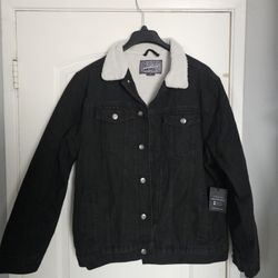 Men's Denim Jacket Black Sherpa XL