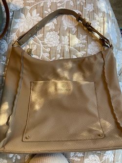 Daisy Fuentes tan pebbled leather slouchy hobo shoulder bag
