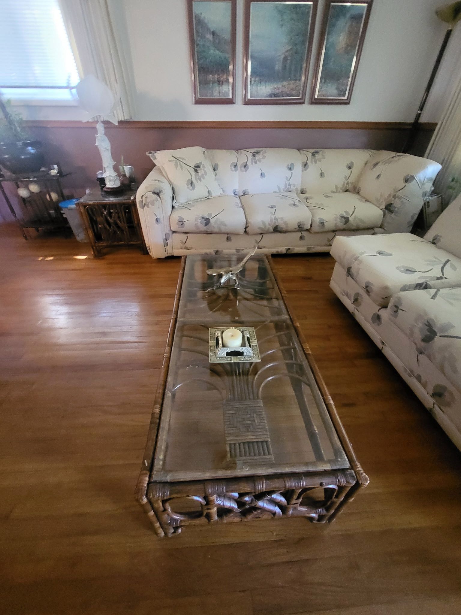 Glass Table With Wood Base -includes 2 End Tables