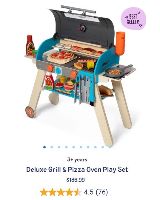 Melissa & Doug Deluxe Wooden Barbecue Grill, Smoker & Pizza Oven