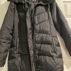 Apt 9  Black Nylon Quilted 3/4  Length Jacket , Size Medium