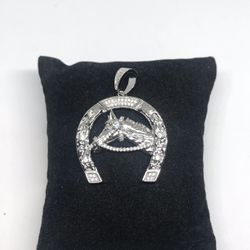 925 Sterling Silver CZ Horse Shoe Pendant 