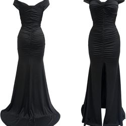 Black Sexy Off Shoulder Ruched Evening Dress