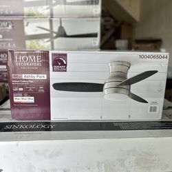 Home Decorators Collection Ashby Park 44 in. White Color Changing Integrated LED Brushed Nickel Ceiling Fan with Light Kit and 3 Reversible Blades