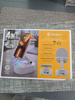 4 In 1 LCD ambient speaker with power Bank phone holder.