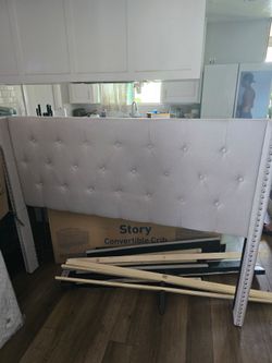 Grey Studded Queen Bed Frame