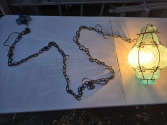 Vintage Murano Caged Glass Pendant Light - Mid Century Aqua Swag Lamp