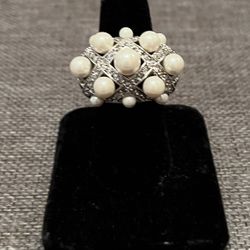 Beautiful custom jewelry ring. Pearls and crystals. In white color. New. No tags. Statement piece. Size 7  Very nice design 